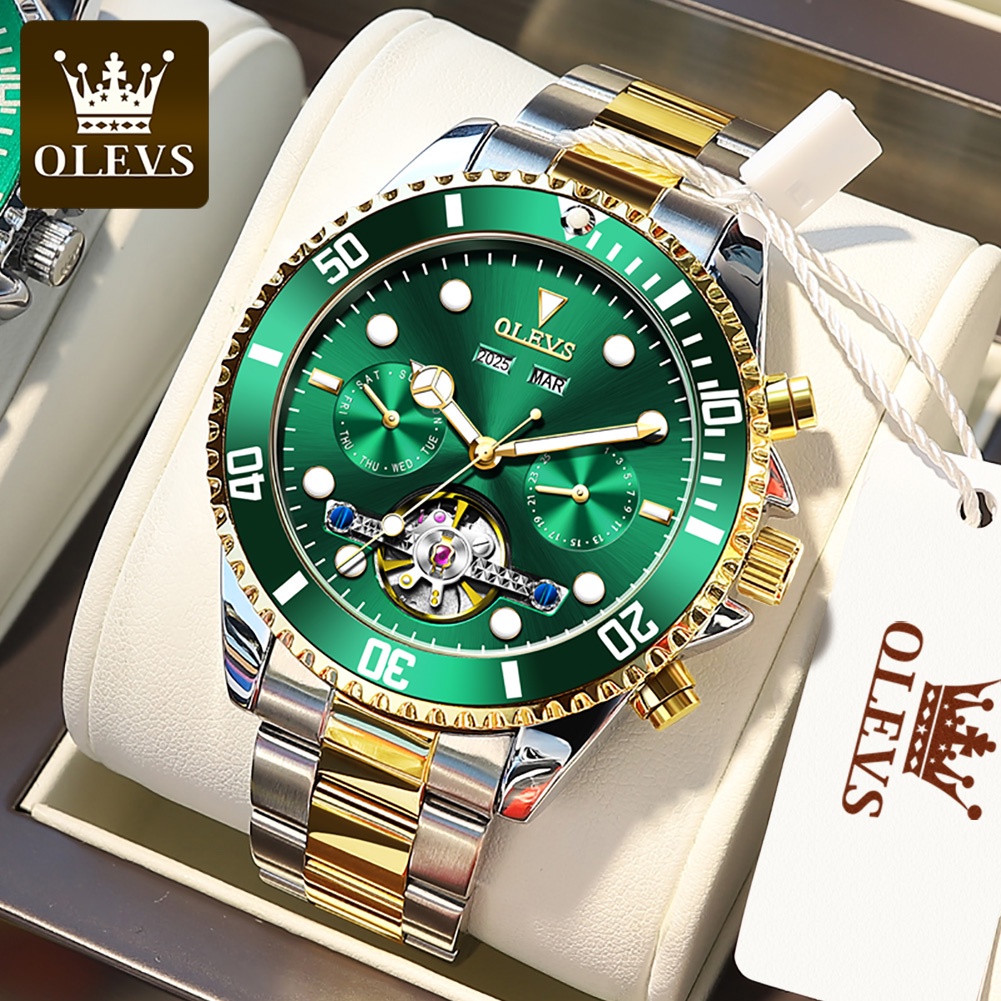 OLEVS Relógio Masculino Automático Prova De Água Original Aço Inoxidável Multifuncional Calendário Mecânico Luminoso Luxo 6605 - Watches