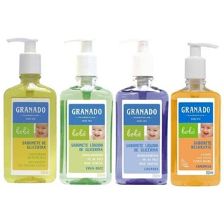 Kit com 4 Sabonetes Líquidos Granado Bebê 250ml – 4 Itens – Glicerina, Camomila, Lavanda e Erva-doce