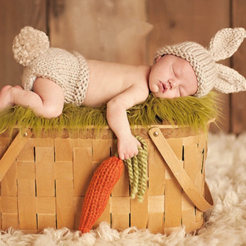Fato Fotográfico De Coelho Bege Cute Newborn Acessórios Para Bebês Crochê Macio Feito À Mão Personalizado De Malha