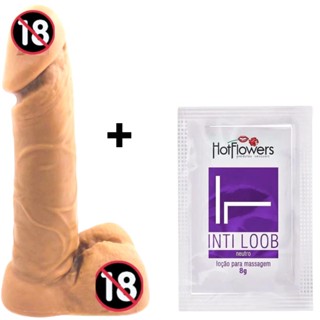 Kit com Pênis Realístico de Borracha 14,5 X4,6CM Consolo de borracha com Escroto de borracha Pau de borracha -kit Sex shop