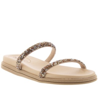 Sandália Beira Rio Flatform Strass Multicolor Bege