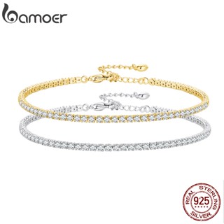 Bamoer Prata Esterlina 925 Pulseira De Zircônio Simples De Dois Toms Jóias De Moda Para Mulheres 21cm