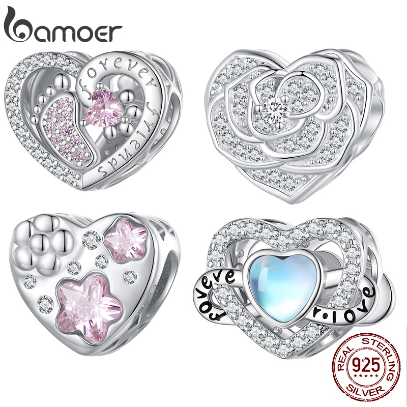 Fato De Contas Bamoer Silver Em Forma De Coração Para Jóias De Bricolage em Oferta na Shopee