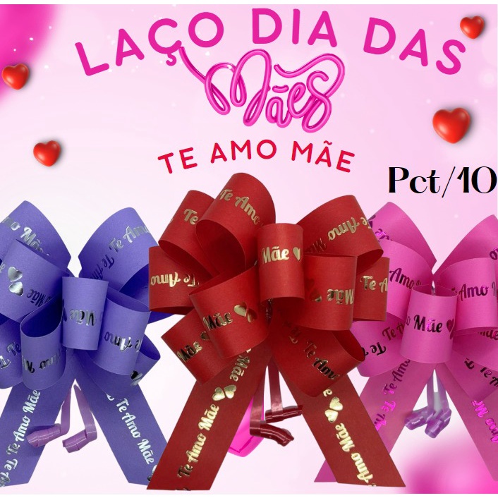 Laços Prontos Para Presente e Embalagem Laço Te amo Mãe  Flor grande 10 Unidades