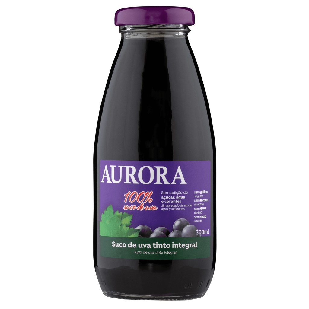 Suco de Uva Tinto Integral Aurora Garrafa Sem Glúten 300 ml