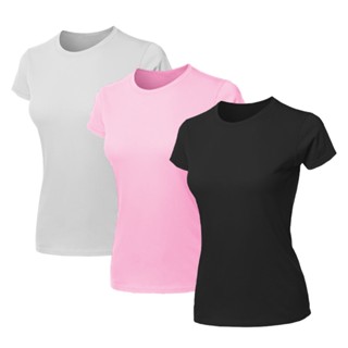 Kit 3 Blusas Feminina Camiseta Lisa Básica Algodão Camisa Baby Look
