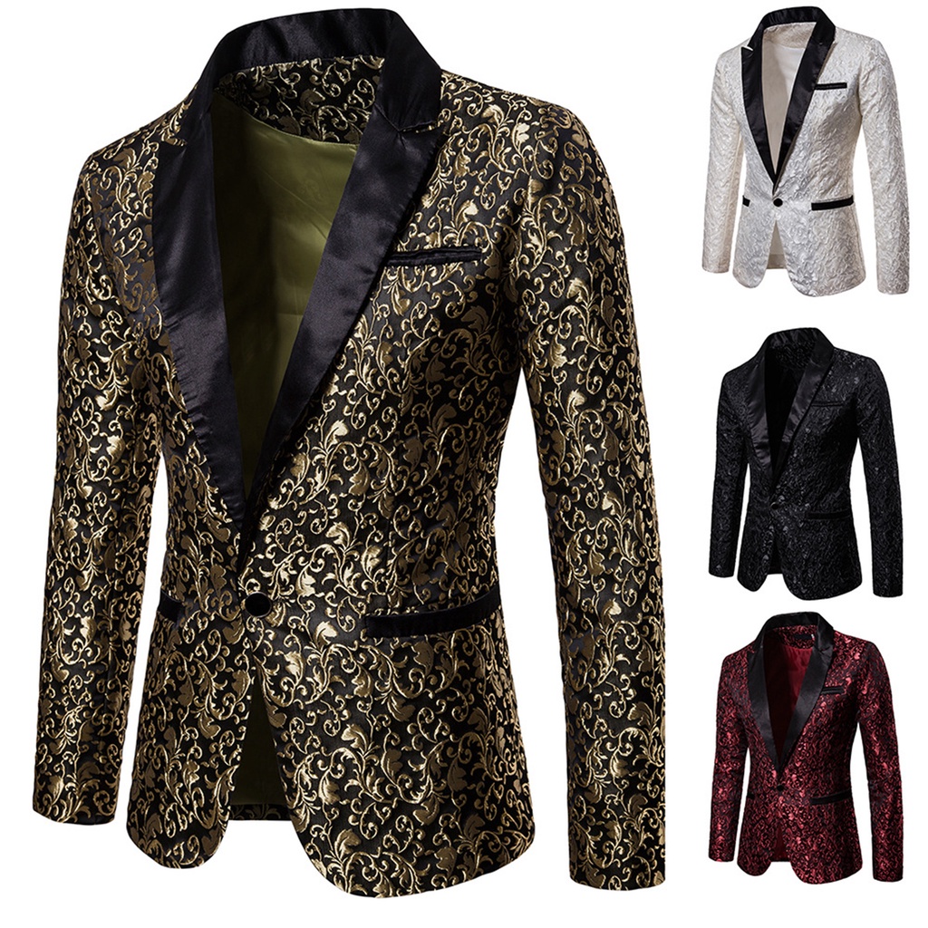{ mic } 2023  Blazer Masculino Floral Dourado , Terno Casual , Casamento
