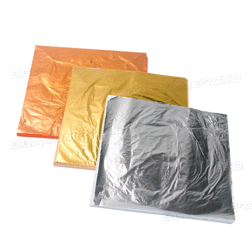 100 Folhas Ouro Prata Rose Restauração Douramento Artesanato em Oferta na Shopee