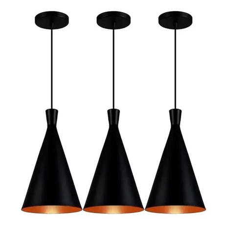 kit 3 Lustres Pendentes Estilo Tom dixon preto/cobre em Oferta na Shopee