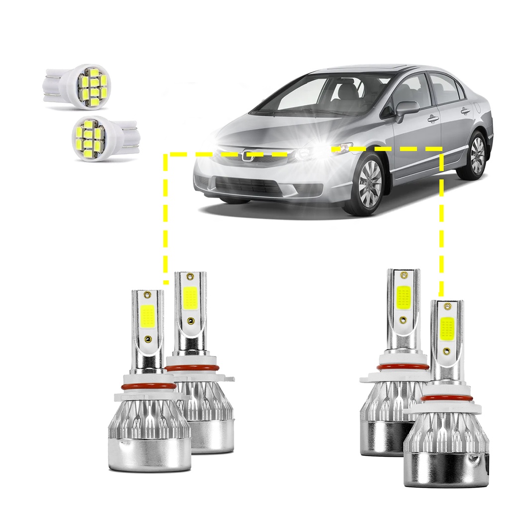 Kit Ultra Led New Civic 07/11 Alto/Baixo 20000 lúmens 6500k