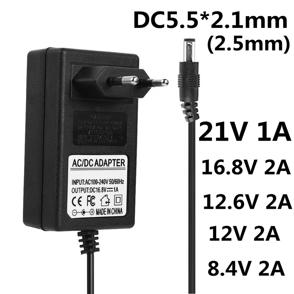 Carregador De Ferramentas Elétricas De Bateria De Leão AC DC 16.8V 21V 8.4V 12.6V 12V 1A 2A 5.5 * 2.1MM IP De Câmera