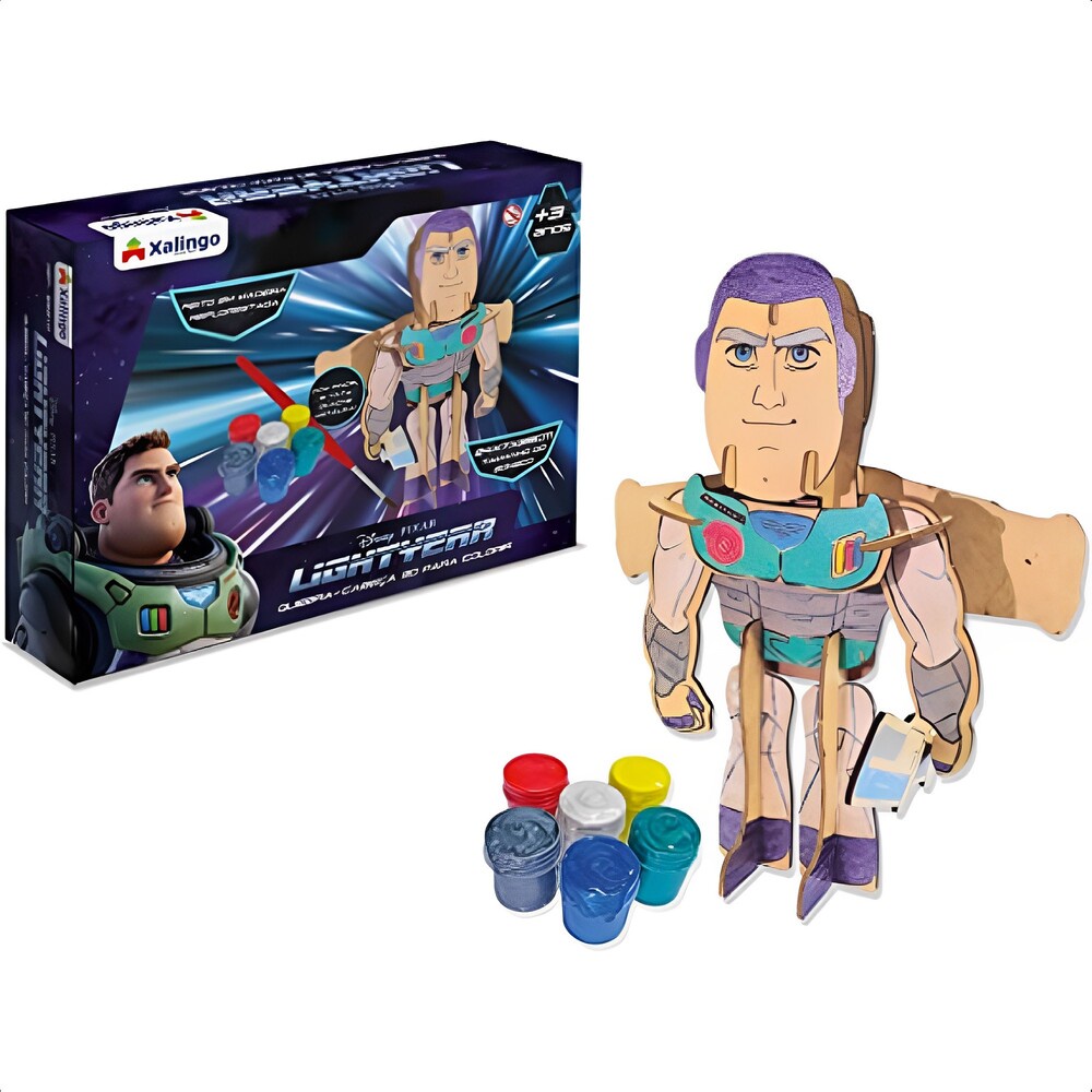 Quebra-Cabeça 3D Buzz Lightyear Para Colorir 19 Peças De Madeira +3 Anos Brinquedo Educativo Xalingo - 55210