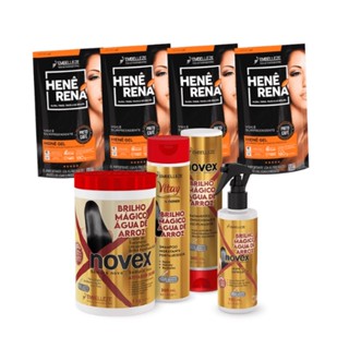 KIT DE TRATAMENTO HENÊ RENÁ PRETO CAFÉ NOVEX BRILHO MÁGICO ÁGUA DE ARROZ