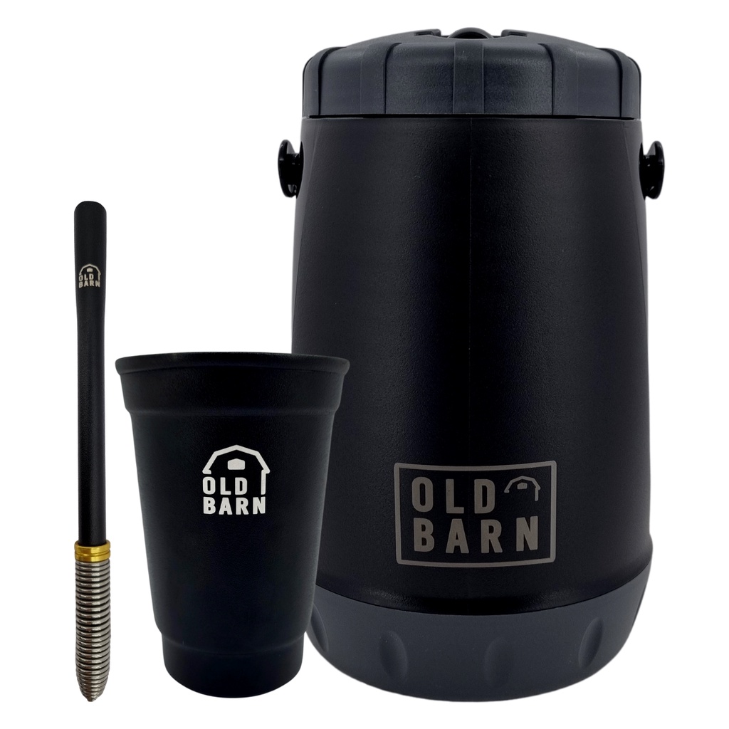 Kit Tereré Old Barn Preto Garrafa 2,5L Copo De Alumínio 350ml Bomba Inox Mola Cônica
