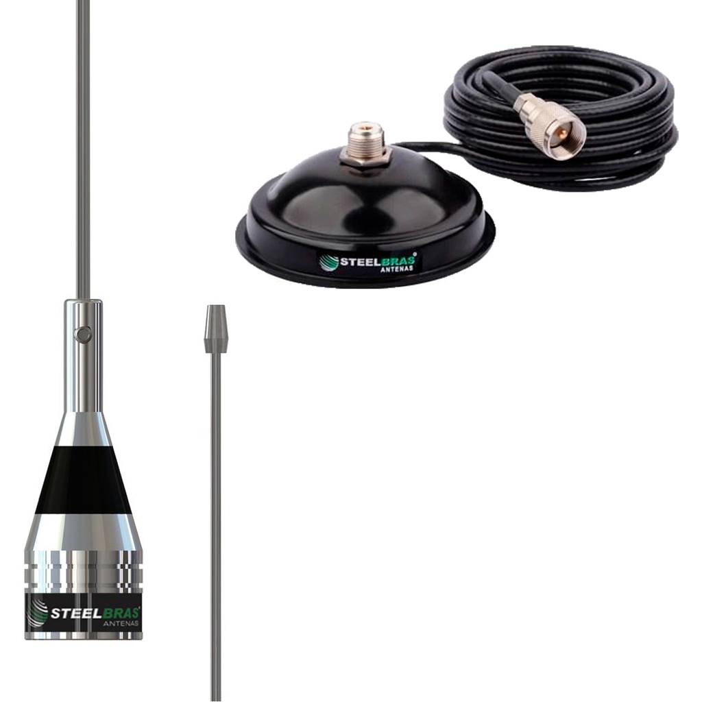 Antena Vhf 1/4 Onda 108-900mhz 100w 71cm + Suporte Magnético