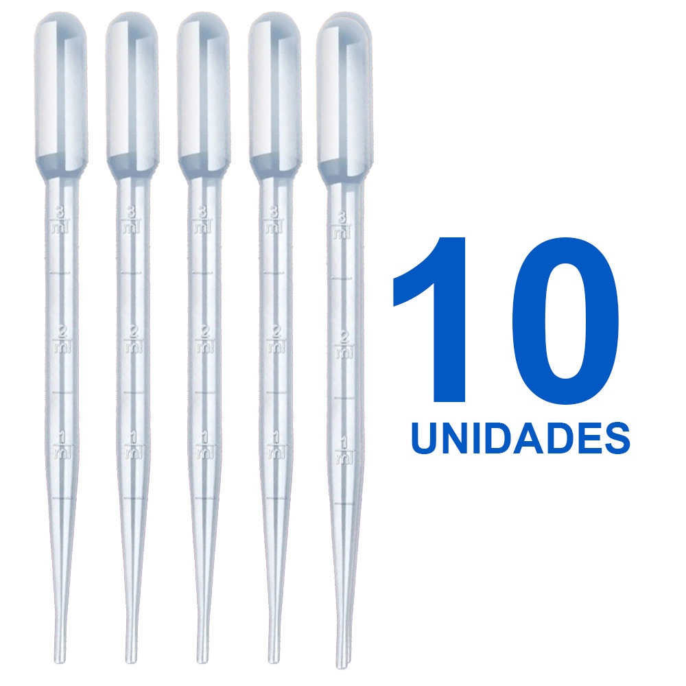 Pipeta de Pasteur 3ML plastica 10 Unidades graduada Conta Gotas com marcação em Oferta na Shopee