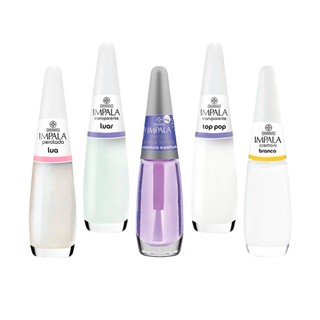 Kit 5 Esmaltes Impala Top Francesinha + Verniz Extra Brilho