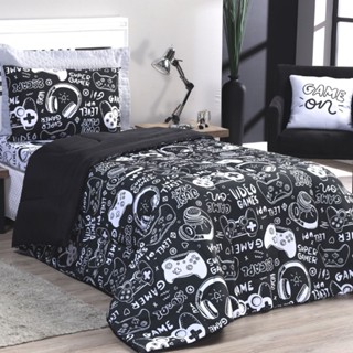Edredom Solteiro Preto e Branco Dupla Face Avulso Infantil Game 01 Peça em Oferta na Shopee