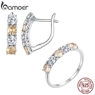 Conjunto De Jóias Bamoer Silver 925 design Simples Anel De Casamento De Luxo E Clipes De Orelha