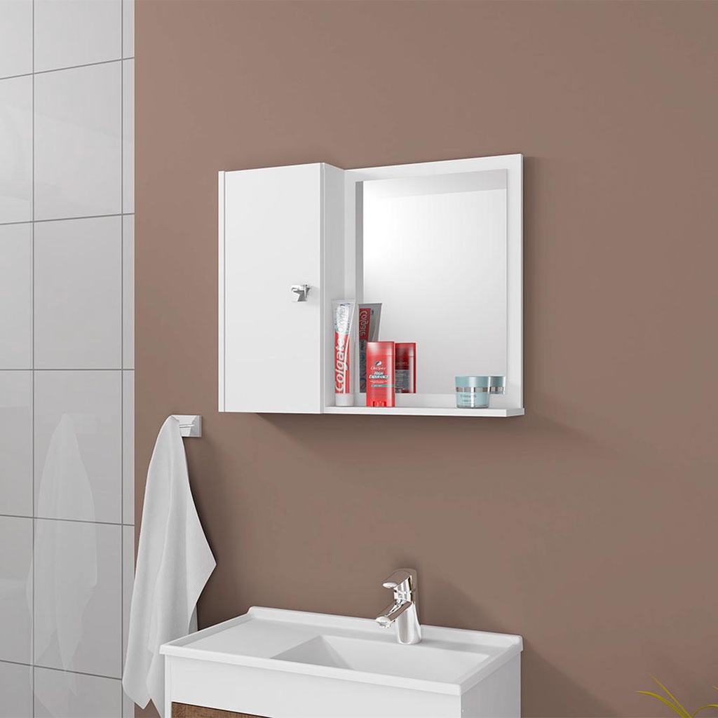Armário Banheiro Espelheira Gênova Com 1 Porta Cor Branco em Oferta na Shopee