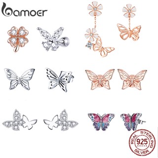 (1 Par) Bamoer S925 Brinco Colorido Da Série Borboleta Joalheria Moda Para Mulheres