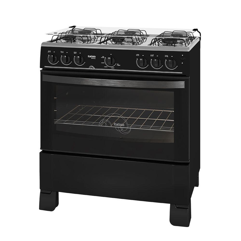 Fogão de Piso Itatiaia Waves 6 Bocas Preto Bivolt com Acendimento Automático e Forno 88L