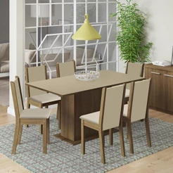 Conjunto Sala de Jantar Madesa Ohana Mesa Tampo de Madeira com 6 Cadeiras - Rustic/Crema/Pérola