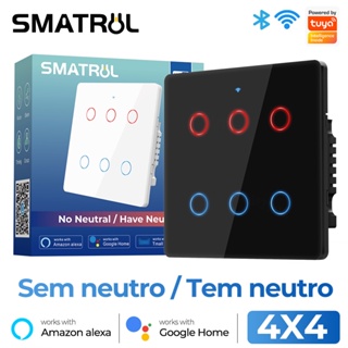 SMATRUL Sem Fio Neutro Brasil 4x4 Tuya WiFi Interruptor De Luz Inteligente 6 Gangues Parede 110-240V Painel De Tela APP Trabalho De Voz Com Alexa Google Home em Oferta na Shopee