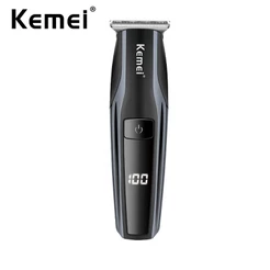 Aparador De Cabelo Profissional Kemei Elétrico Recarregável Para Homens Barba Kids Barbearia Cortador Tela LED