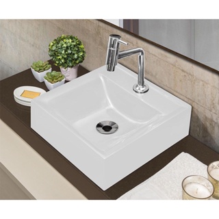 Kit Cuba Quadrada Branca com Torneira AA05 e Válvula ABS Cromada em Oferta na Shopee