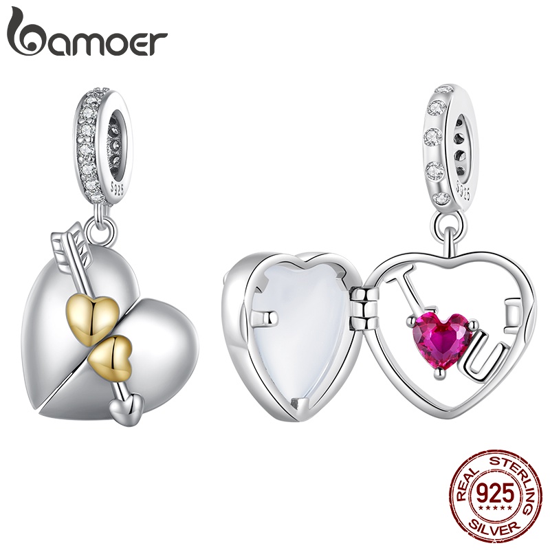Bamoer 925 Prata Esterlina Forma De Coração Contas Penduradas Diy Acessórios De Moda Para Pulseiras