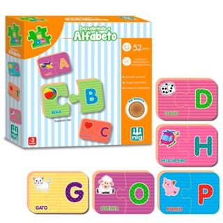 Jogo Educativo Descobrindo O Alfabeto Quebra Cabeça Infantil Nig Brinquedos Associar Palavras 52 Peças Madeira