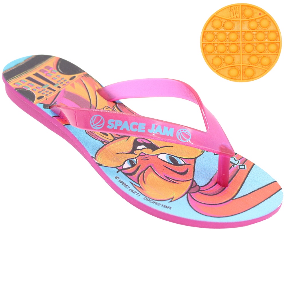 Chinelo Infantil Feminino Space Jam + Brinquedo Pop It Rosa