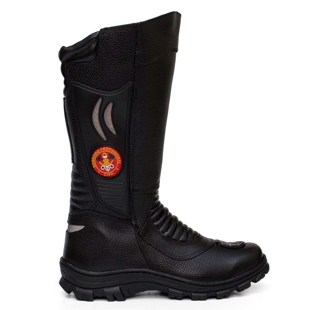 Bota Coturno Bombeiro Civil Coturno Masculino Couro Cano Longo Unissex Segurança Conforto