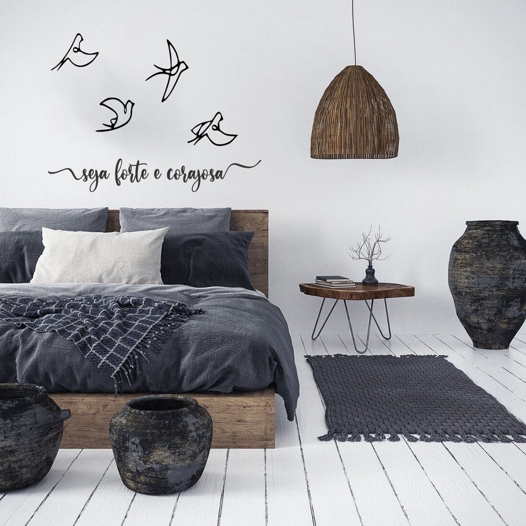 Frase de parede Seja forte e corajosa + Escultura 4 Passaros Minimalista Mdf Sala Cabeceira em Oferta na Shopee