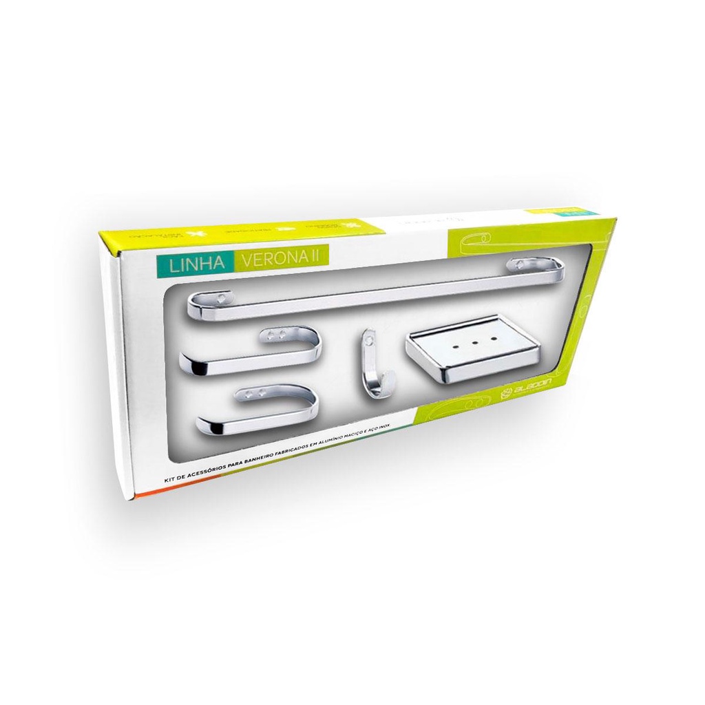 Kit Acessórios de Banheiro 5 Peças Metal Cromado Verona - Home & Living