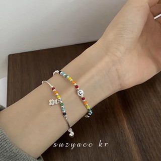 Rosto Sorridente Arco-Íris Pulseira De Amor Pequeno Urso Feminino Minoritário De Alta Nível Elástico De Corda Casal Elástica