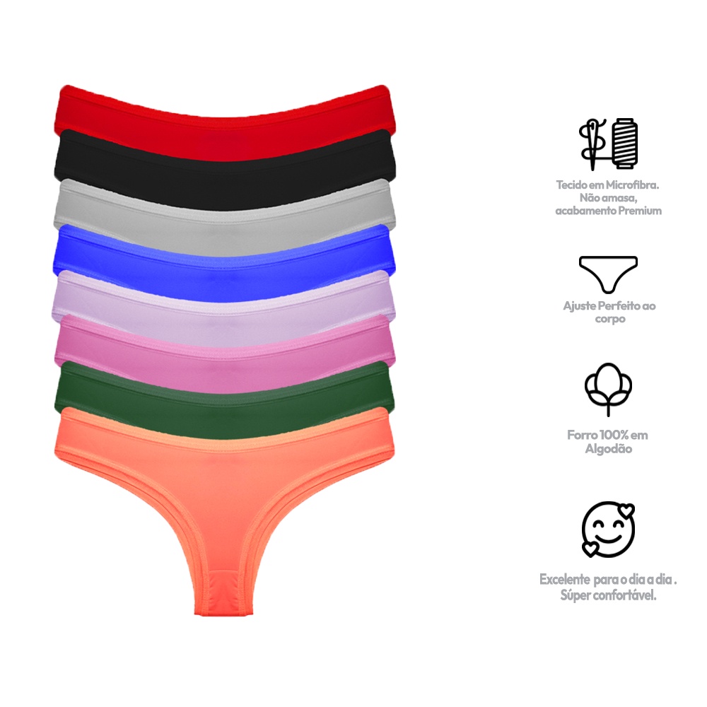 Kit 8 Calcinhas Conforto Lisa de Microfibra em Oferta na Shopee