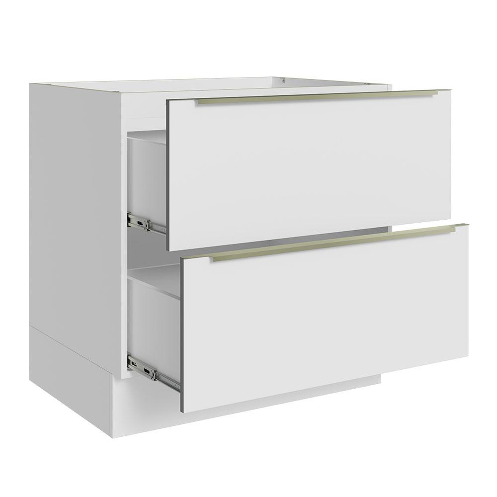 Detalhes do Balcão Madesa Lux 80 cm 2 Gavetas (Sem Tampo) - Branco/Branco Veludo
