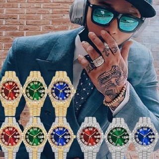 Relógio De Pulso Masculino De Luxo Marca TOP Full Diamond Calendário Relógios AAA CZ Quartzo À Prova D