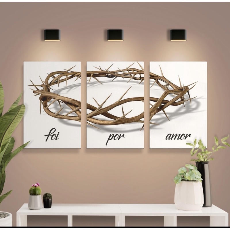 Kit quadro decorativo 20x30 Coroa Jesus religioso mdf