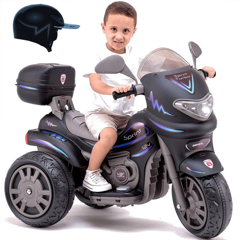 Moto Eletrica Biemme Sprint Turbo 12V com Capacete Preta Boy em Oferta na Shopee