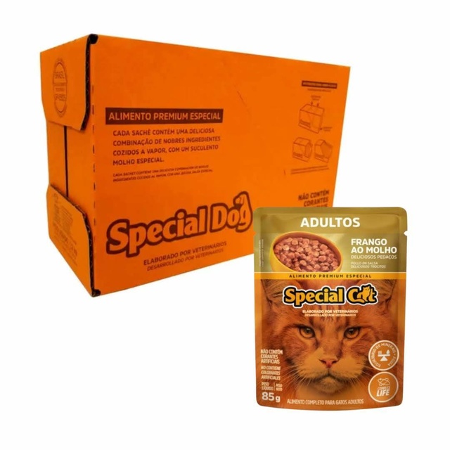 Caixa 12un Ração Úmida Special Cat Sachê Gatos Adultos Frango 85g