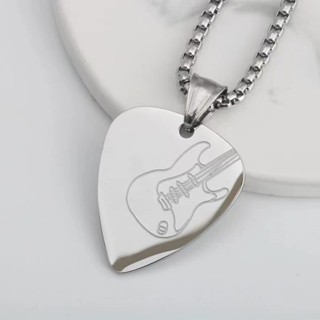 Colar com Pingente de Palheta de Violão de Aço Titânio Hip Hop Guitarra América Latina + Corrente de Corda de Aço Inoxidável 65 CM