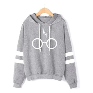 Blusa Moletom Unissex Canguru Óculos Harry Potter Com listras.