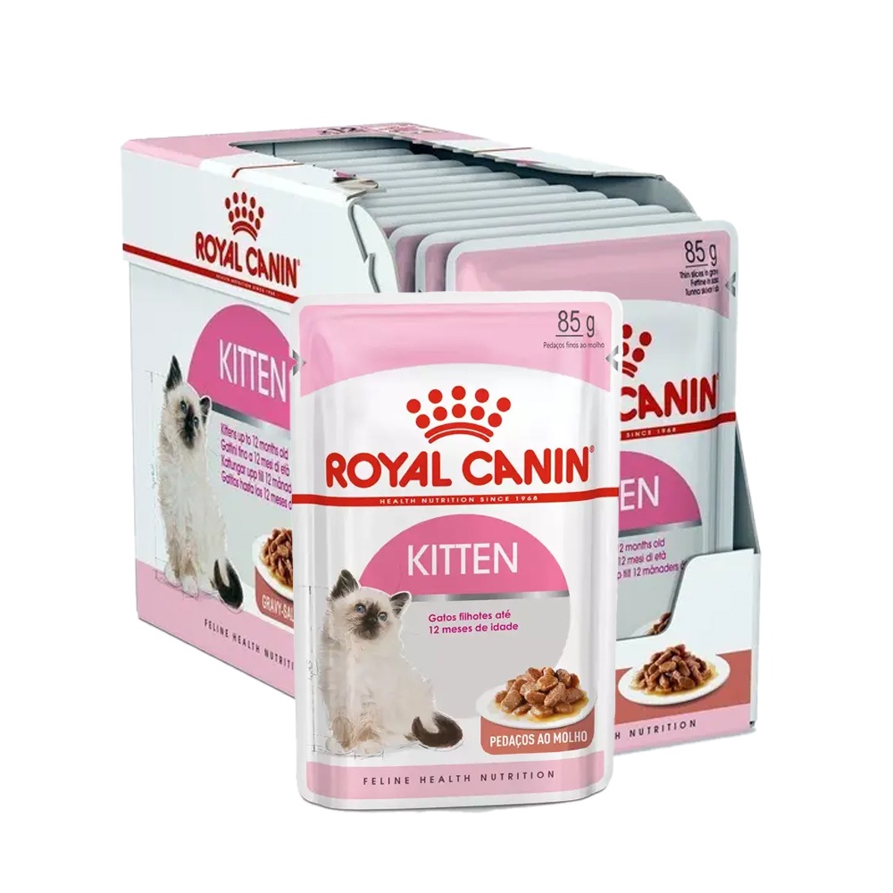 Caixa 12unRação Úmida Sachê Royal Canin Kitten Gatos Filhotes 85g em Oferta na Shopee