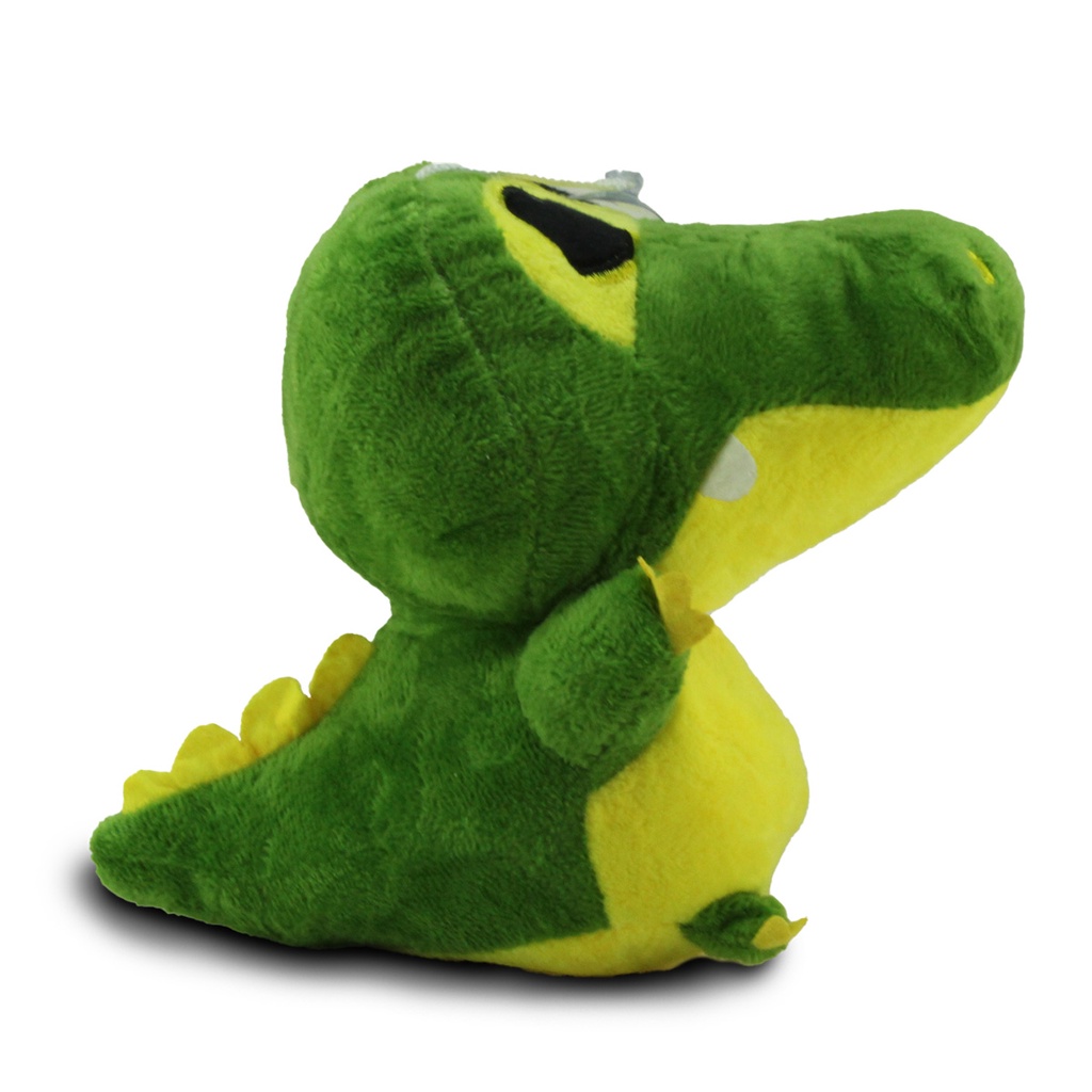Detalhes do Pelúcia Crocodilo Jacaré fofo pequeno 20cm verde e amarelo bordado ventosa