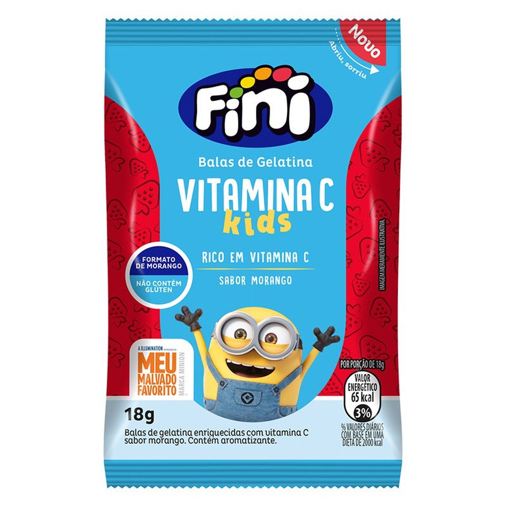 Bala De Gelatina Fini Vitamina C Kids Morango, 18G