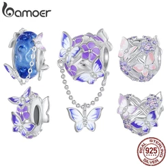Bamoer 925 Sterling Silver Butterfly Beaded Series Acessórios Diy Adaptados Com Pulseiras Para Estudantes Femininos SCC2460