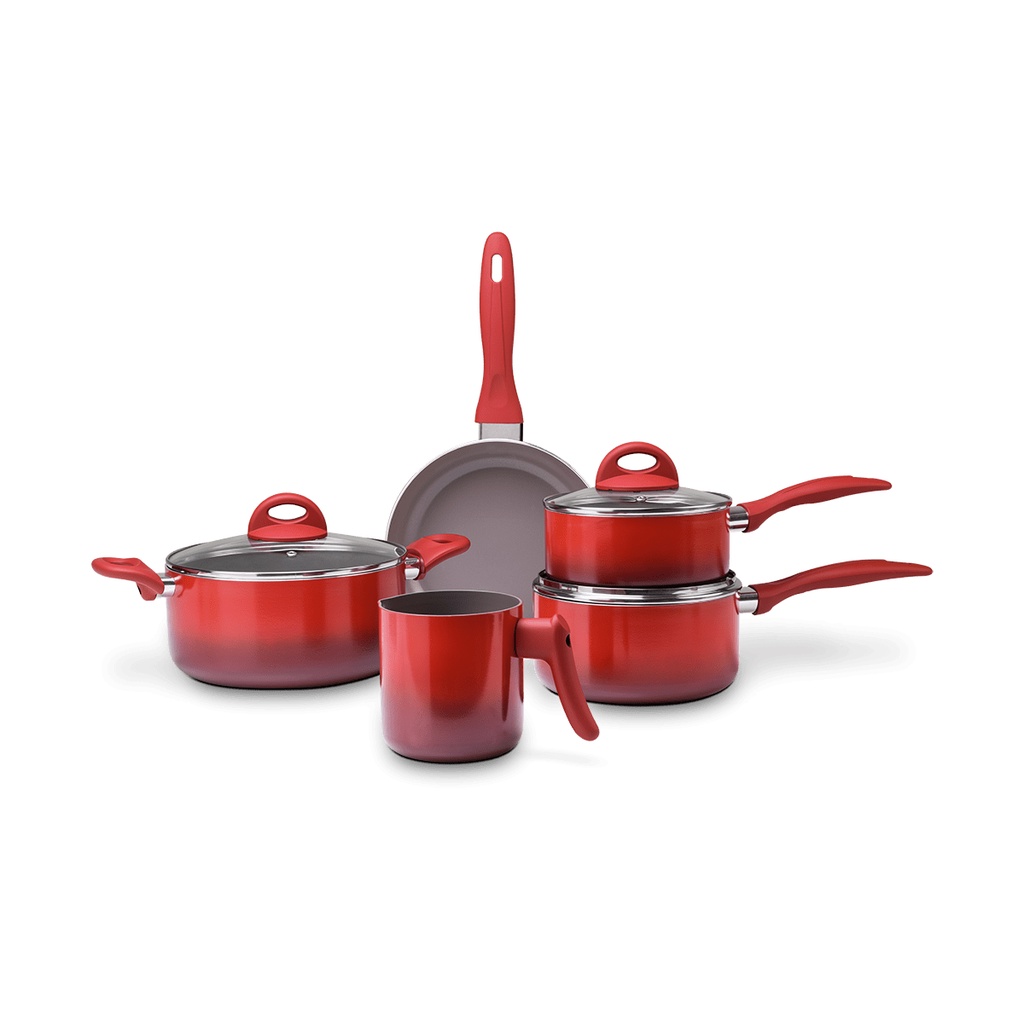 Jogo De Panelas Ceramic Life Brinox Magnólia 5 Peças Vermelho